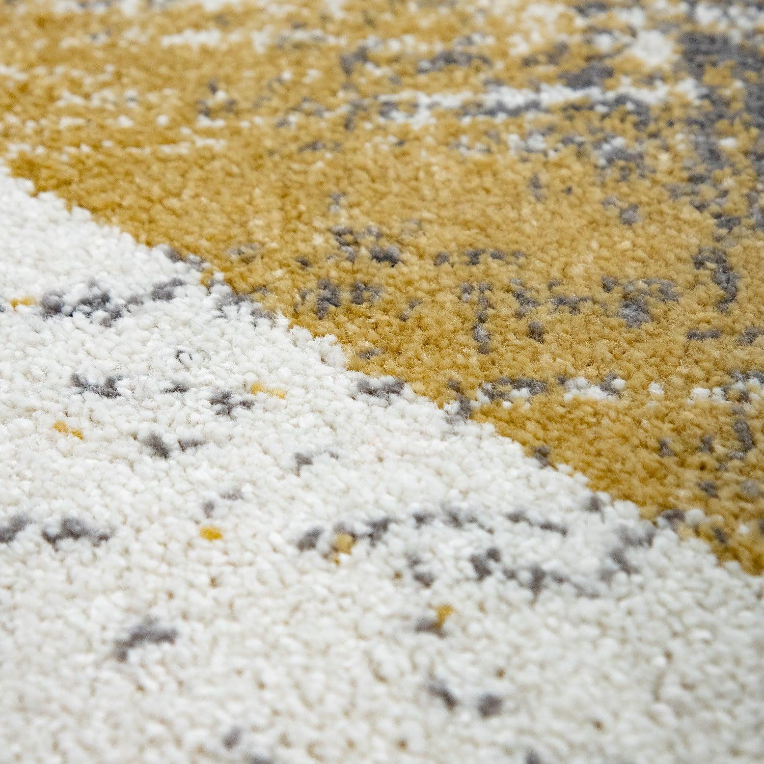 Grey and white area rug with yellow accents, abstract design - House of Avana
