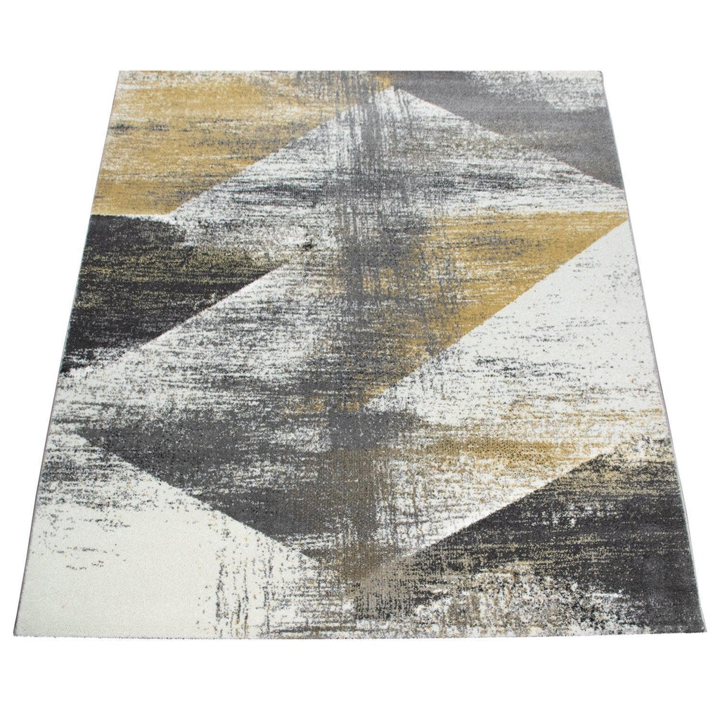 Modern Area Rug Mero Abstract Design - Grey White Yellow, top view - House Of Avana