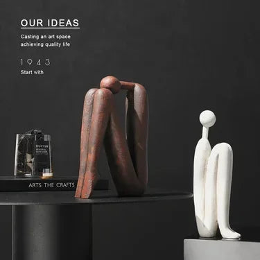 Modern Back to Back Sculpture - White Figure, angled view - House Of Avana