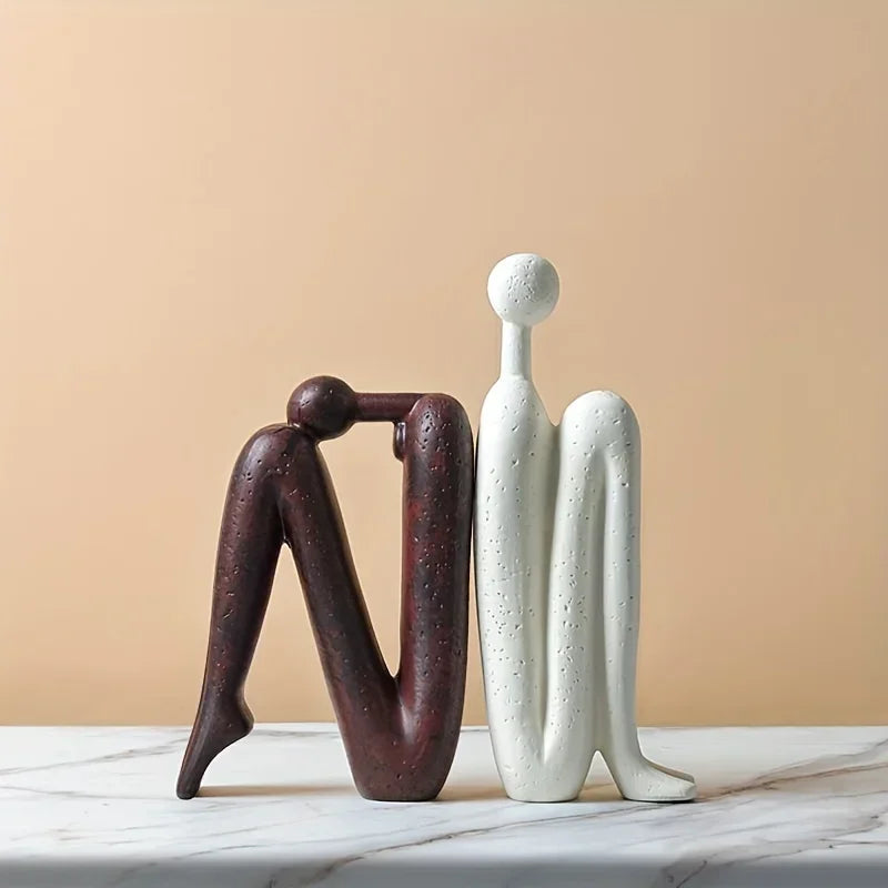 Modern Back to Back Sculpture - White Figure, front view - House Of Avana