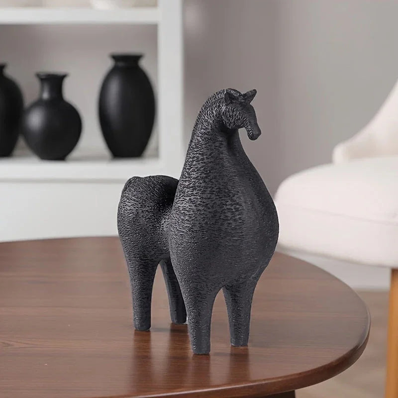 Horse Figurine - Black Intricate Texture, back view - House Of Avana