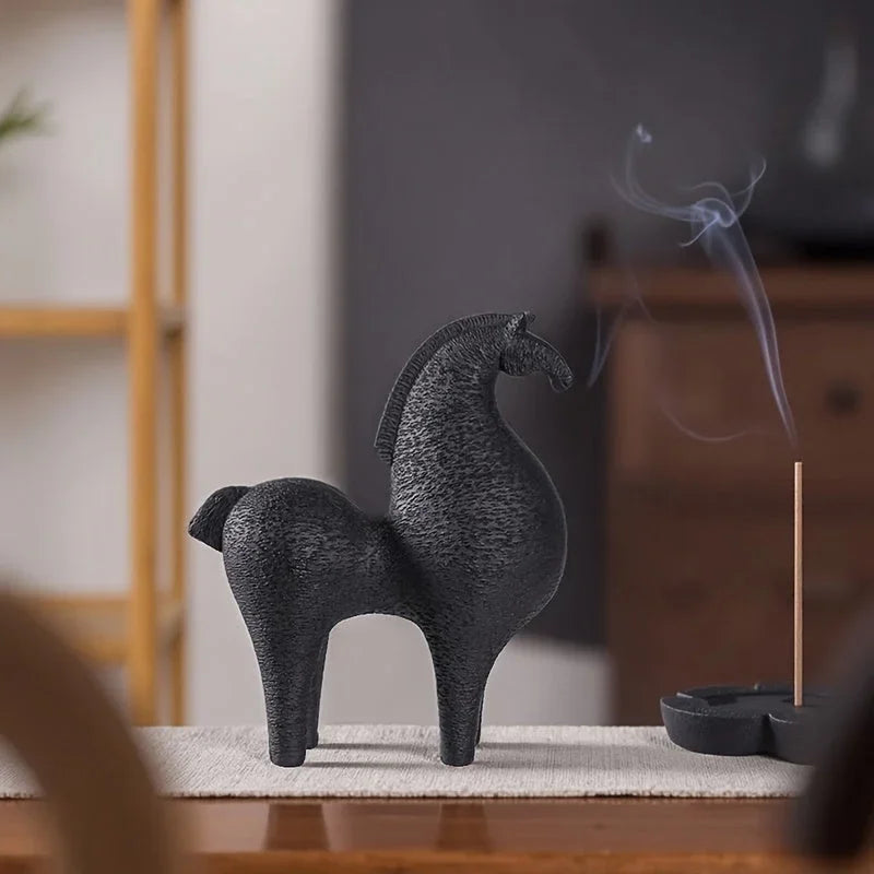 Horse Figurine - Black Intricate Texture, side view - House Of Avana