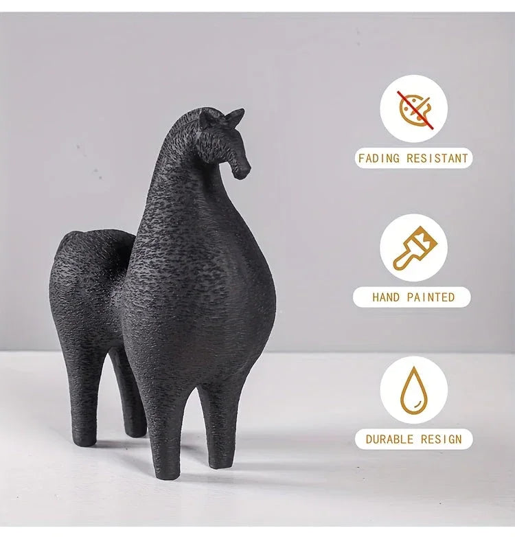 Horse Figurine - Black Intricate Texture, angled view - House Of Avana