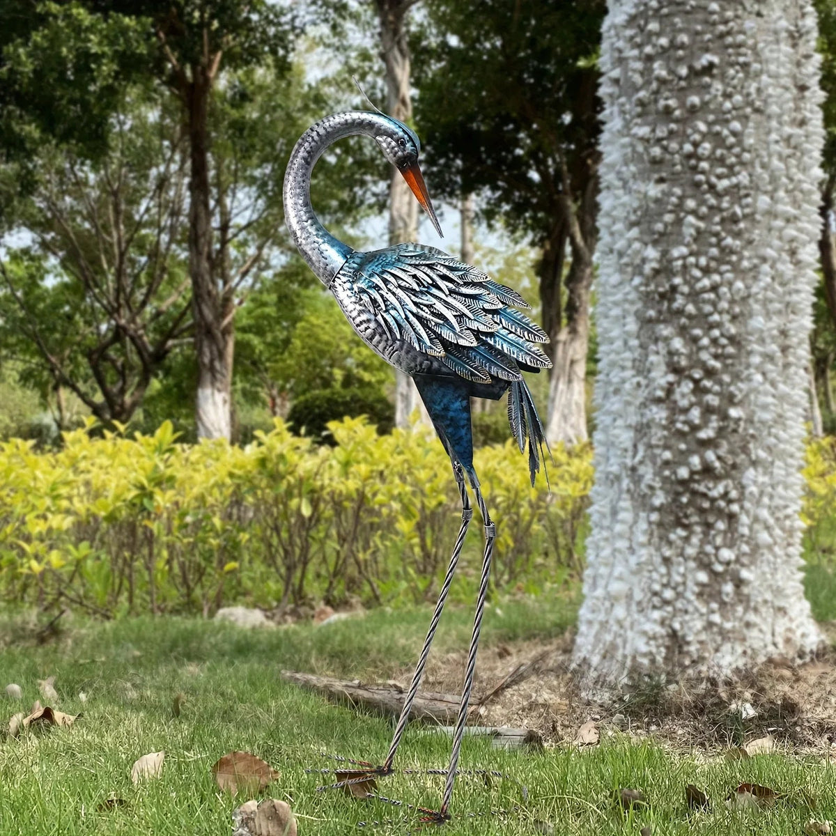 Rustic Blue Heron Statue - Outdoor Sculpture, alternate view - House Of Avana [[SKU:HOA-SCU-180]]