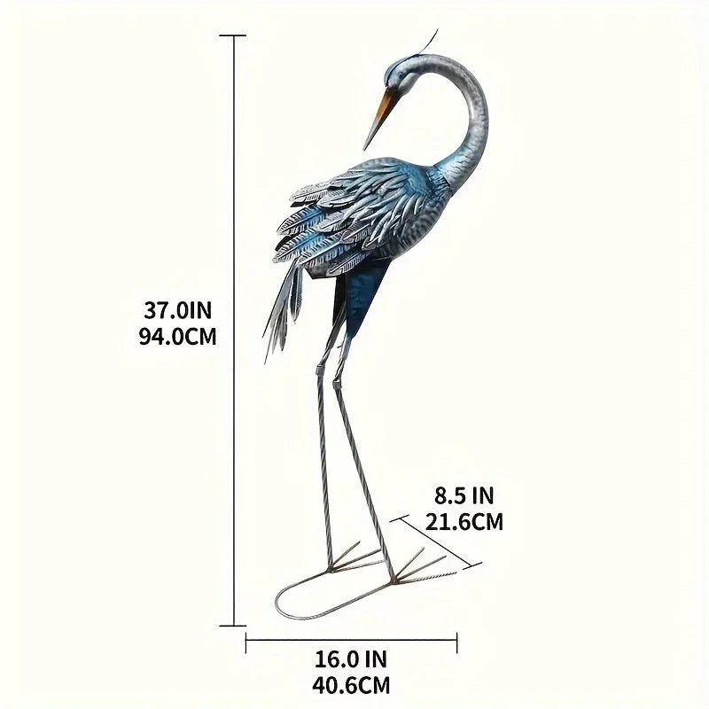 Rustic Blue Heron Statue - Outdoor Sculpture, top view - House Of Avana
