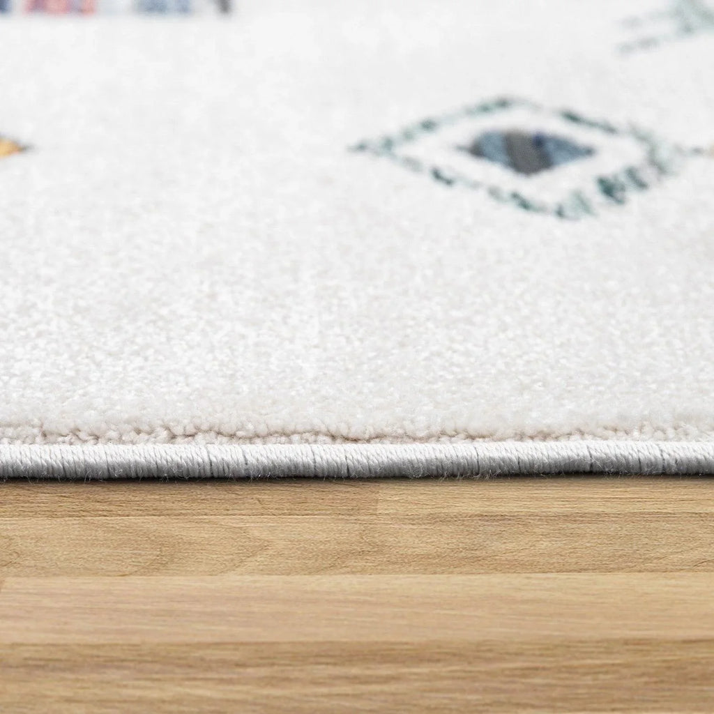 Modern Boho Rug with colorful Diamond Pattern in Cream RugYourHome