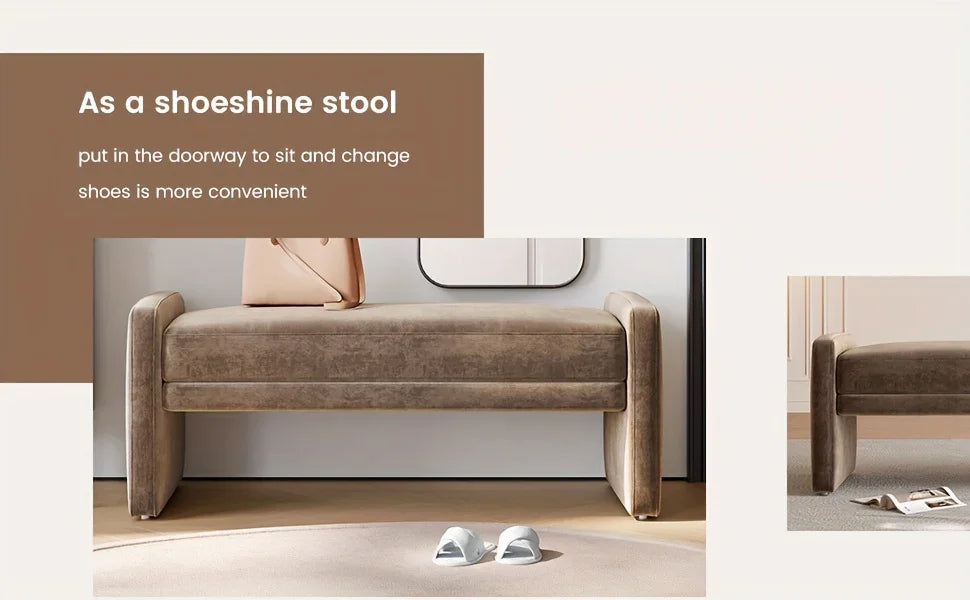 Modern Brown Entrance Shoe Changing Stool with Storage - Multifunctional Soft Seat Bench with Shoe Storage Compartment, Space-Saving Design for Entryway, Living Room, Bedroom, Hallway - Contemporary Minimalist Stool with Cush House Of Avana