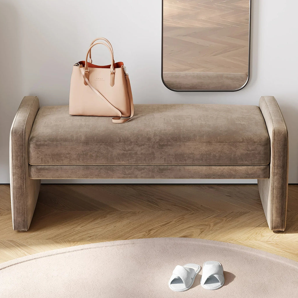 Modern Brown Entrance Shoe Changing Stool with Storage - Multifunctional Soft Seat Bench with Shoe Storage Compartment, Space-Saving Design for Entryway, Living Room, Bedroom, Hallway - Contemporary Minimalist Stool with Cush House Of Avana