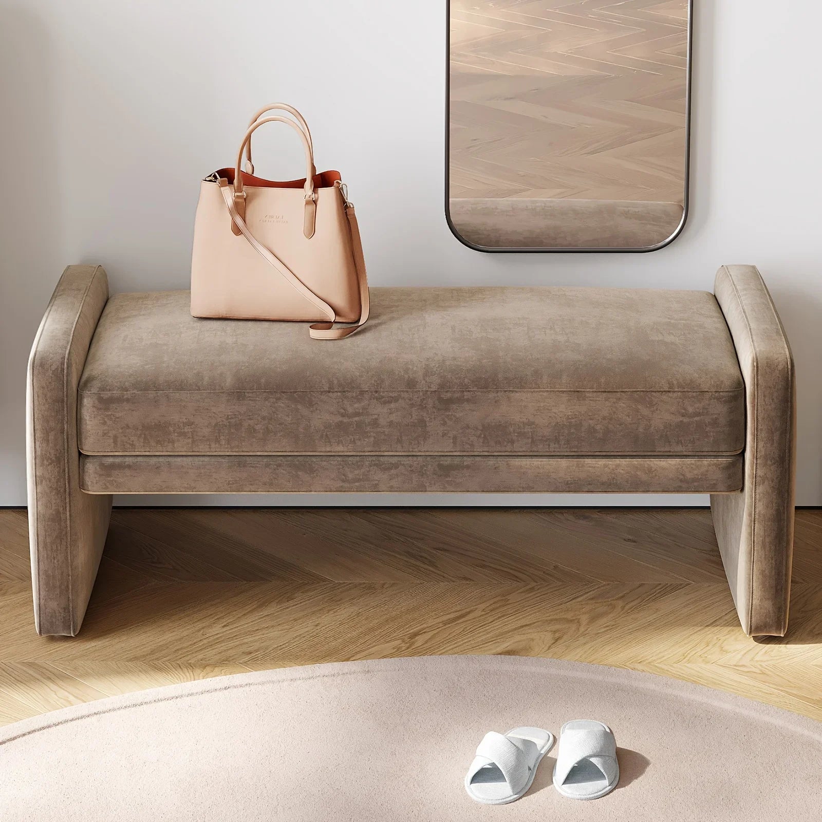 Modern Brown Entrance Shoe Changing Stool with Storage - Multifunctional Soft Seat Bench with Shoe Storage Compartment, Space-Saving Design for Entryway, Living Room, Bedroom, Hallway - Contemporary Minimalist Stool with Cush House Of Avana