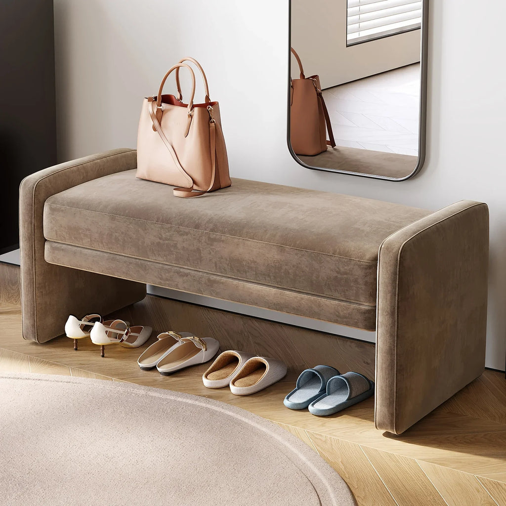 Modern Brown Entrance Shoe Changing Stool with Storage - Multifunctional Soft Seat Bench with Shoe Storage Compartment, Space-Saving Design for Entryway, Living Room, Bedroom, Hallway - Contemporary Minimalist Stool with Cush House Of Avana