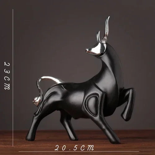 Modern Red Bull Statue - Black Accent, close-up view - House Of Avana