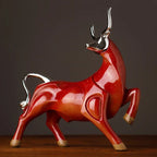 Modern Red Bull Statue - Black Accent, side view - House Of Avana