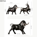 Modern Red Bull Statue - Black Accent, top view - House Of Avana