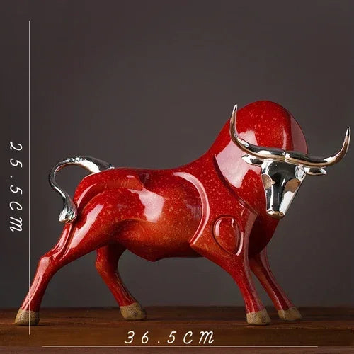 Modern Red Bull Statue - Black Accent, angled view - House Of Avana