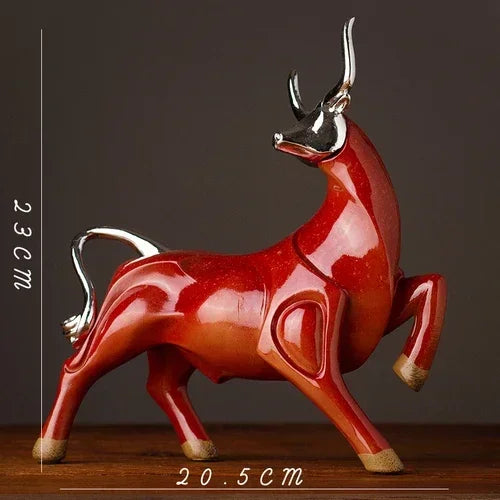 Modern Red Bull Statue - Black Accent, angled view - House Of Avana