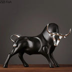 Modern Red Bull Statue - Black Accent, front view - House Of Avana
