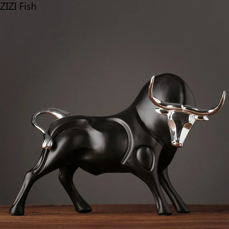 Modern Red Bull Statue - Black Accent, front view - House Of Avana