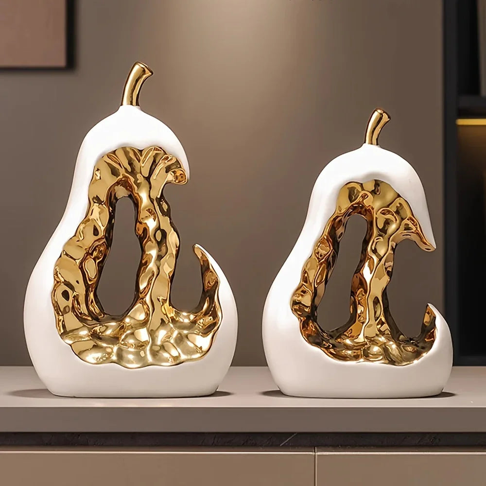 Figurine - Ceramic Golden Ornament, front view - House Of Avana