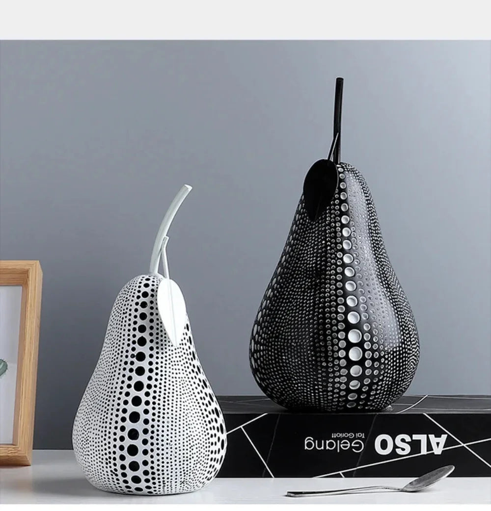 Abstract Fruit Sculpture - White Black Modern, dimensions view - House Of Avana