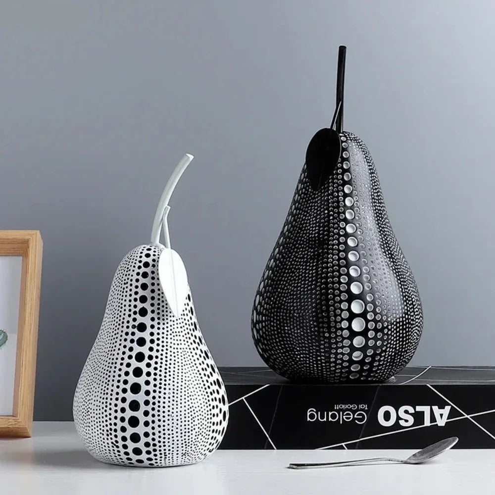 Abstract Fruit Sculpture - White Black Modern, side view - House Of Avana