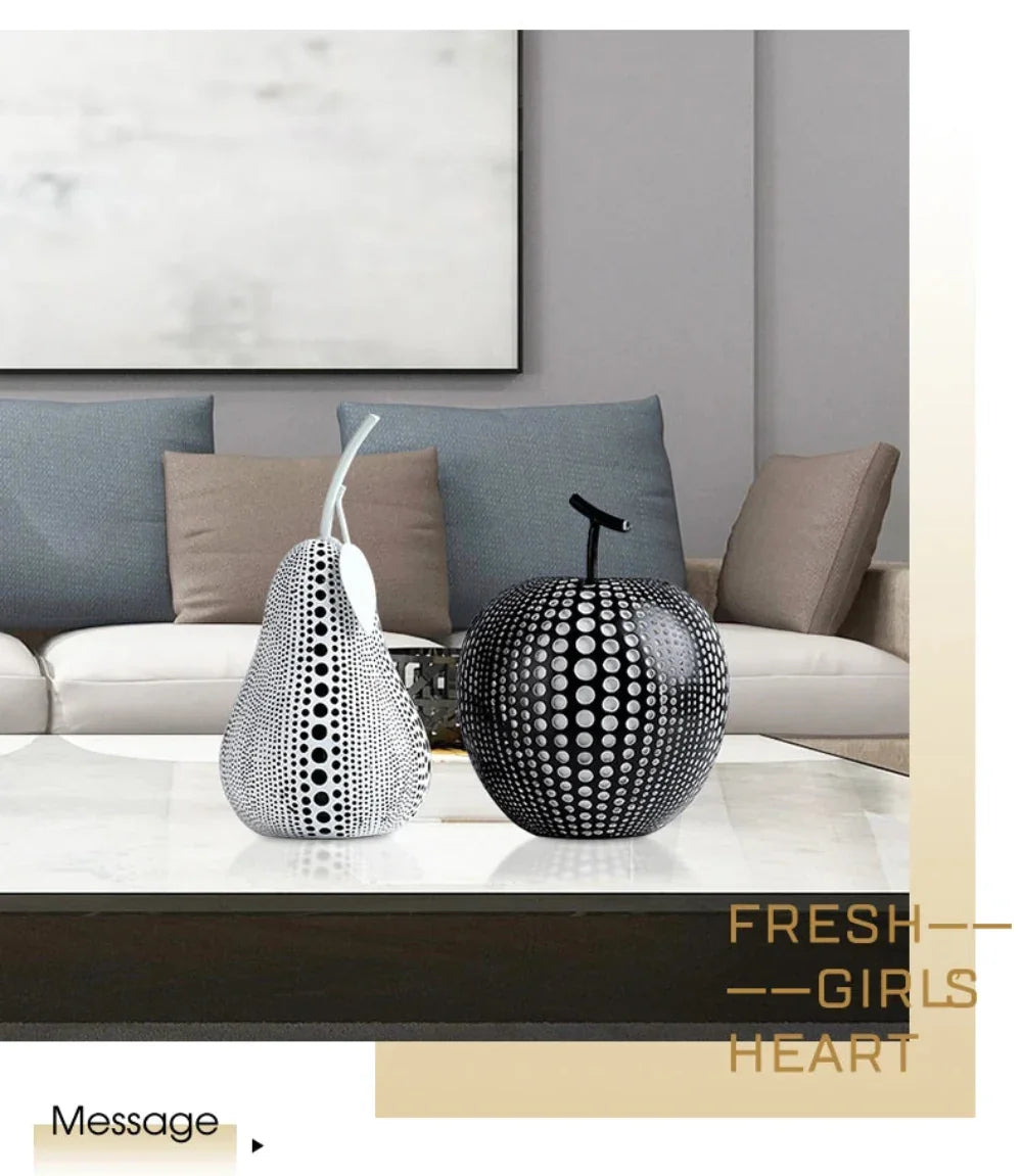 Abstract Fruit Sculpture - White Black Modern, angled view - House Of Avana