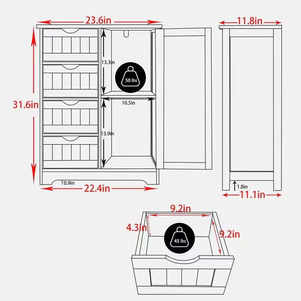 Modern Farmhouse 4-Drawer Bathroom Linen Cabinet in White Wood Finish