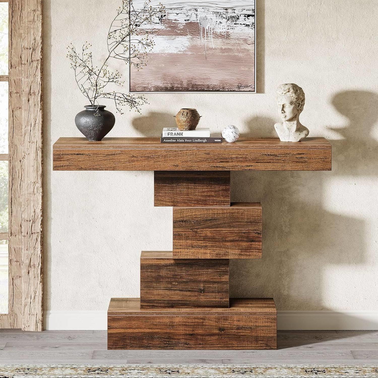 Modern Farmhouse 42-inch Console Accent Sofa Table in Rustic Brown Wood Finish