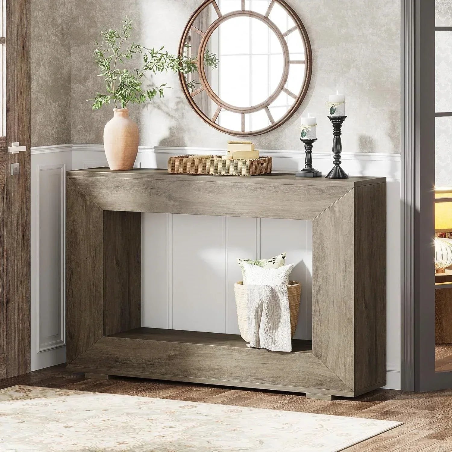 Modern Farmhouse 47-inch Long Entryway / Console Table in Grey Wood Finish