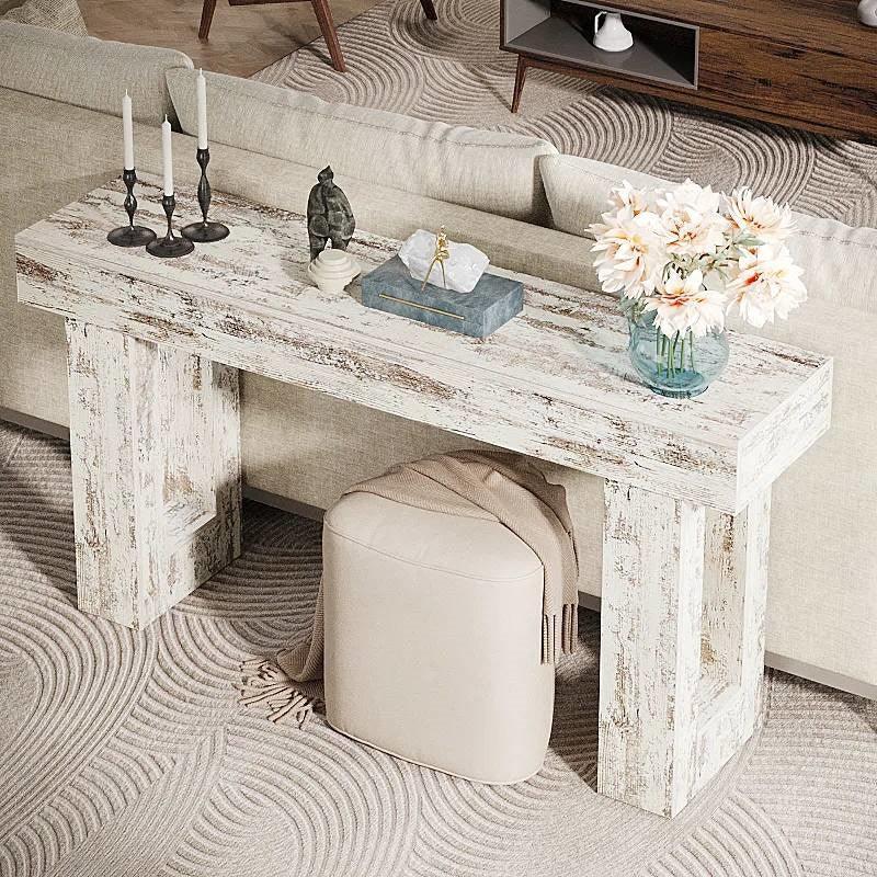 Modern Farmhouse 63-inch Console Sofa Table in Rustic White Wood Finish