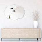 Modern Frameless 32 x 24 inch Scalloped Beveled Accent Bathroom Mirror