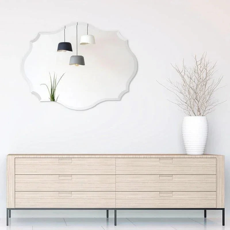 Modern Frameless 32 x 24 inch Scalloped Beveled Accent Bathroom Mirror