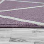 Modern Geometric Rug for Living-room in Purple White, back view - House Of Avana