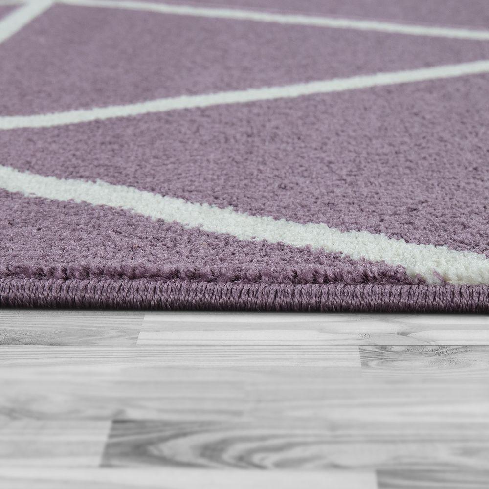 Modern Geometric Rug for Living-room in Purple White, back view - House Of Avana