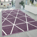 Modern Geometric Rug for Living-room in Purple White, front view - House Of Avana