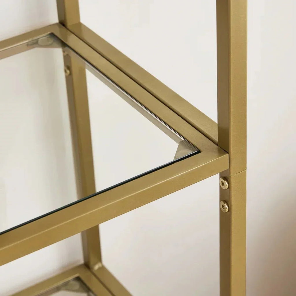 Modern Gold Metal Arched Top Display Rack Bookcase with 5 Glass Storage Shelves