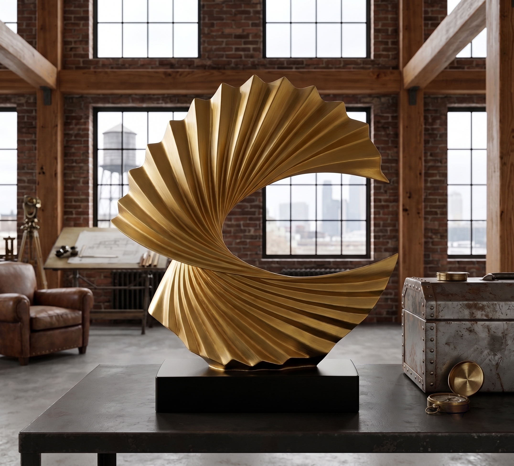 Gold wave sculpture styled on black coffee table | modern living room decor | House of Avana
