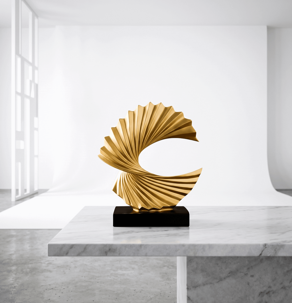 Gold wave sculpture styled on black coffee table | modern living room decor | House of Avana [[SKU:HOA-SCU-343]]