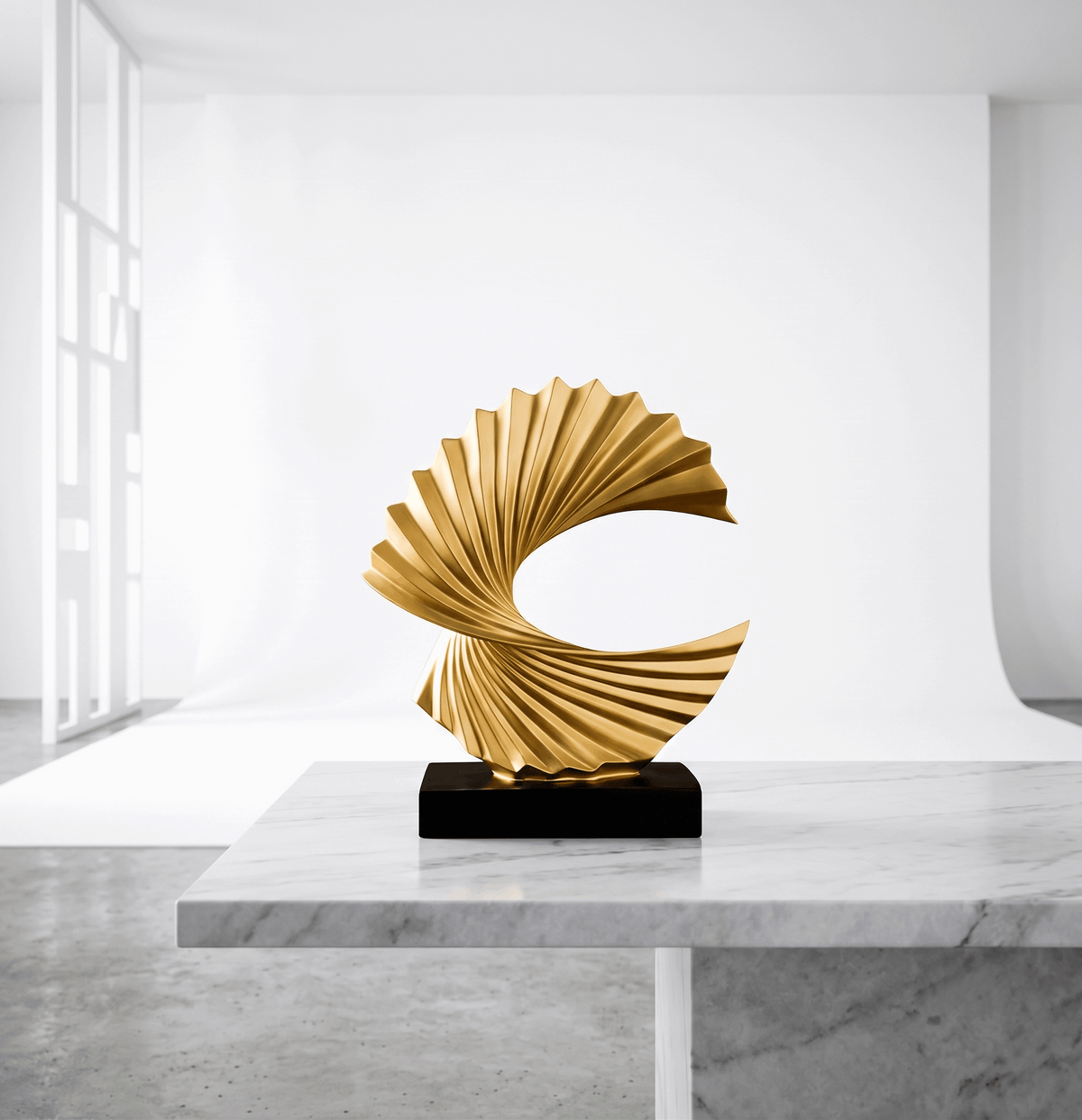 Gold wave sculpture styled on black coffee table | modern living room decor | House of Avana [[SKU:HOA-SCU-343]]