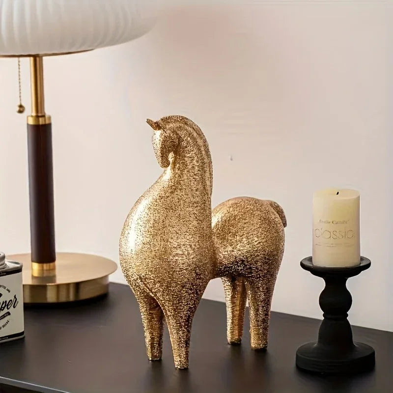 Modern Golden Horse Figurine - Abstract Nordic Design | Horse Sculpture | front view | Abstract home decor | House of Avana