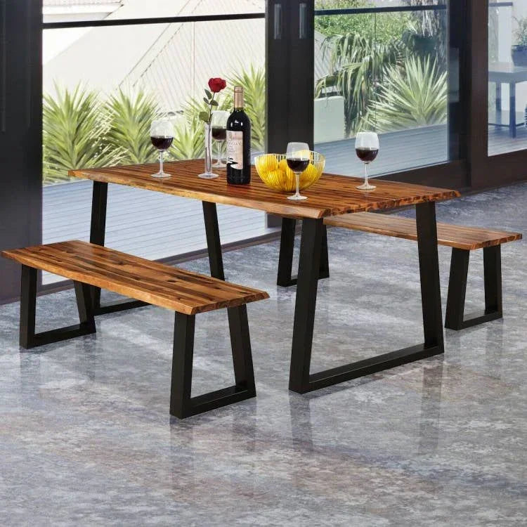 Modern Indoor Outdoor Metal Frame Wood Top Patio or Kitchen Dining Table