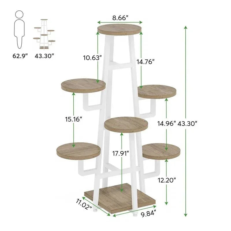 Modern Industrial Indoor Multi-Tier Plant Stand with White Metal Frame