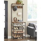 Modern Industrial Style Hall Tree Coat Rack Entryway Shoe Rack with 4 Shelves