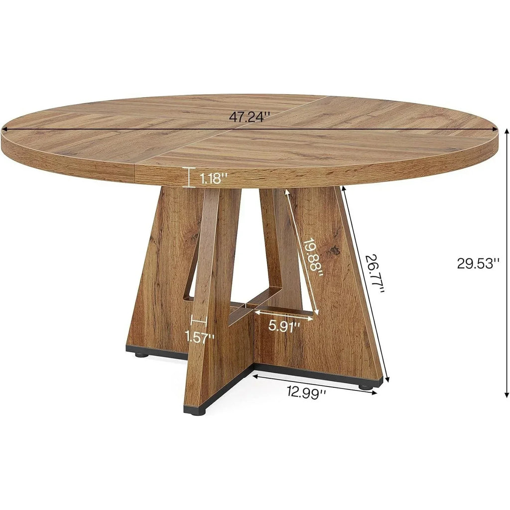 Modern Kitchen 4-Person Circular Dining Table in Retro Brown Wood Finish
