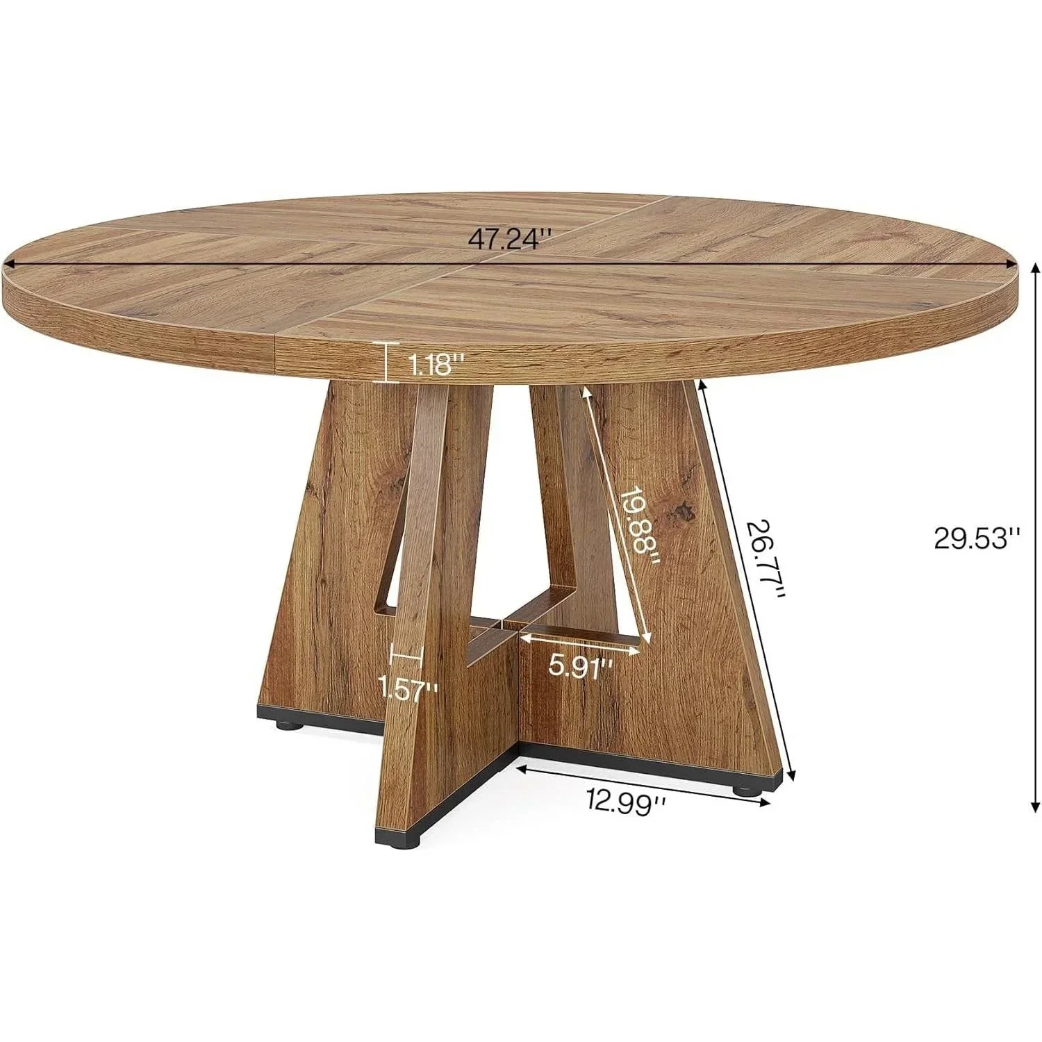 Modern Kitchen 4-Person Circular Dining Table in Retro Brown Wood Finish
