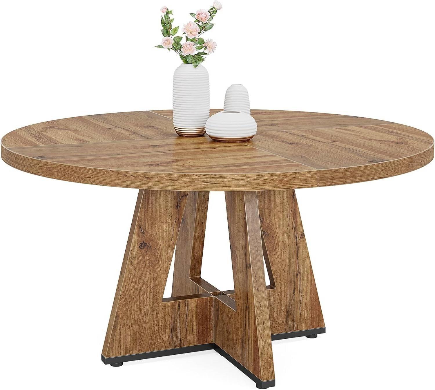 Modern Kitchen 4-Person Circular Dining Table in Retro Brown Wood Finish