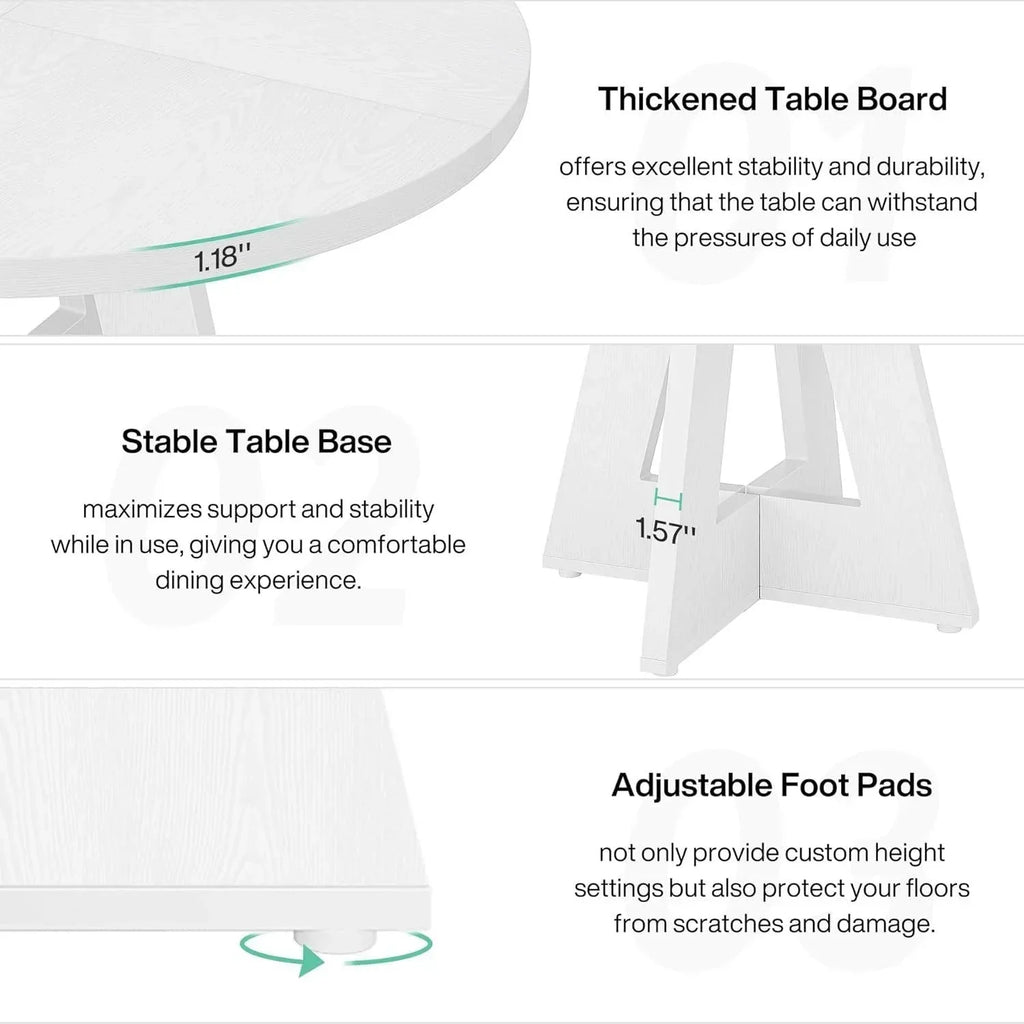Modern Kitchen Round Circular Dining Table in White Wood Finish
