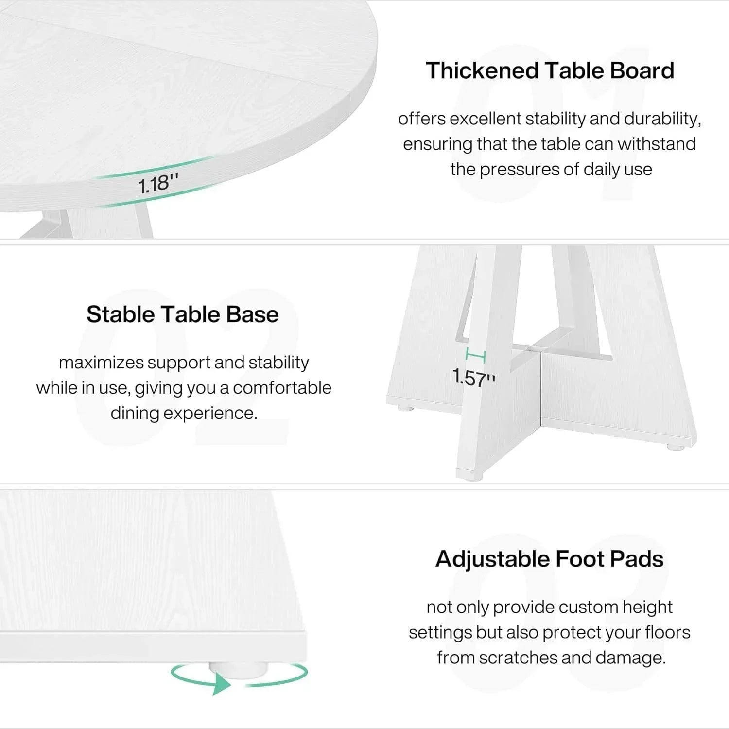 Modern Kitchen Round Circular Dining Table in White Wood Finish