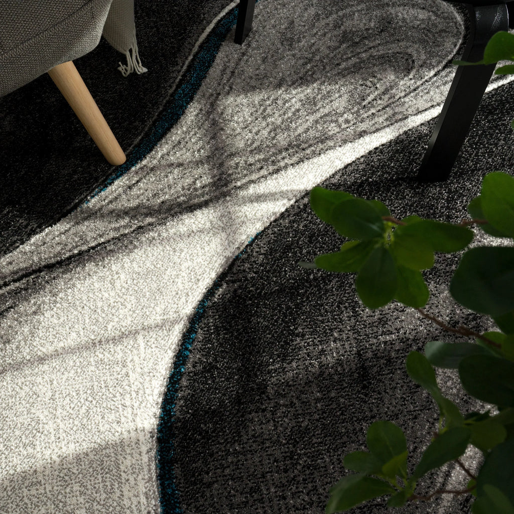 Modern Living Room Rug Brilliance Abstract Design - Grey Blue, back view - House Of Avana