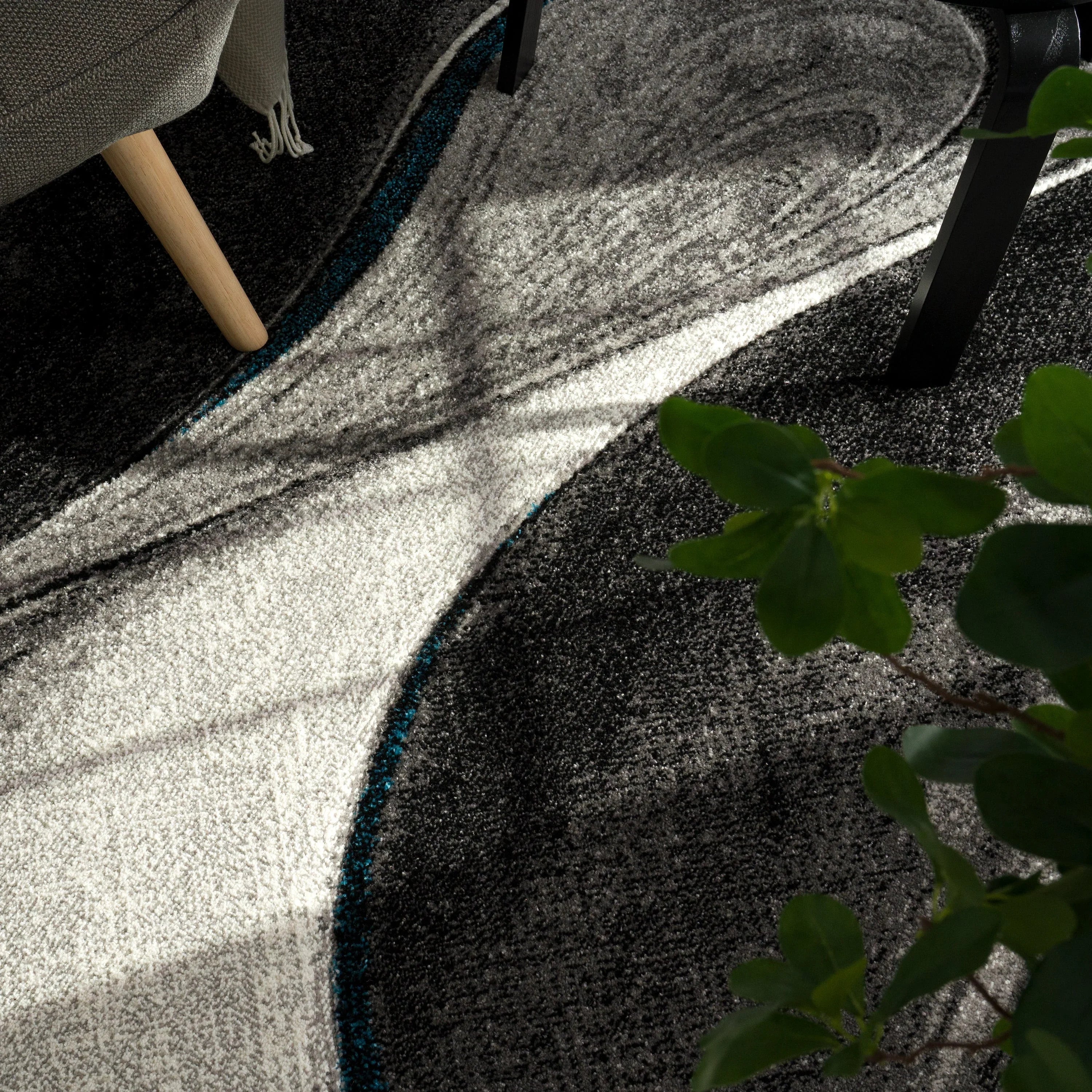 Modern Living Room Rug Brilliance Abstract Design - Grey Blue, back view - House Of Avana