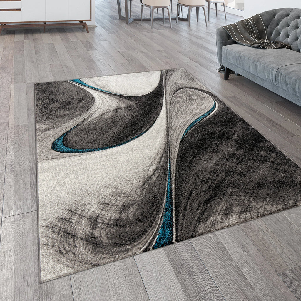 Modern Living Room Rug Brilliance Abstract Design - Grey Blue, lifestyle image - House Of Avana